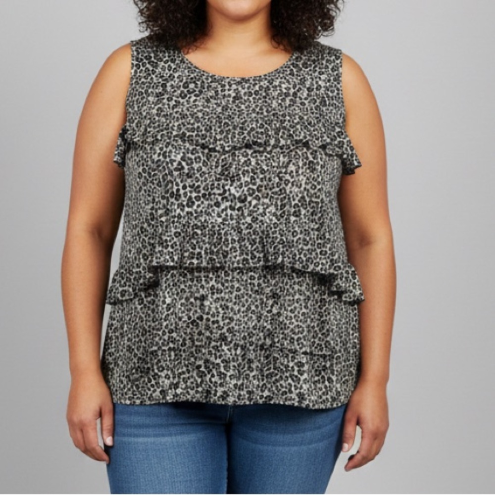 VAN HEUSEN Layered Ruffle Cheetah Print Tank Top XL
